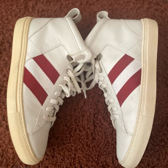 Bally White and Red High-Top Sneakers - Picture 2 of 4